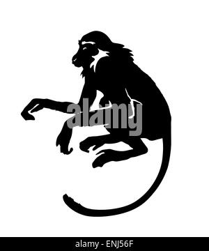 Monkey. Hand drawn silhouette of animal on white background Stock Vector
