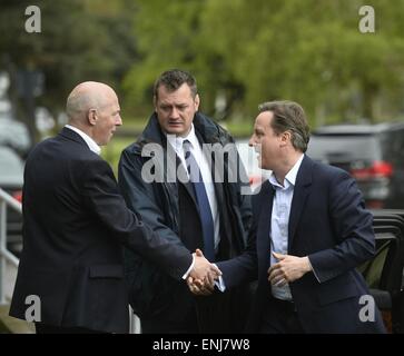 Carlisle, UK. 06th May, 2015. Prime Minister arrives in Carlisle and meets Conservative candidate John Stevenson during a visit to Harrison and Hetherington Border way Mart Carlisle on the final day of campaigning in the General Election: 6 May 2015 Credit:  STUART WALKER/Alamy Live News Stock Photo