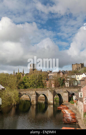 Elvet Bridge Durham City over the River Wear with Durham Cathedral in the background Stock Photo