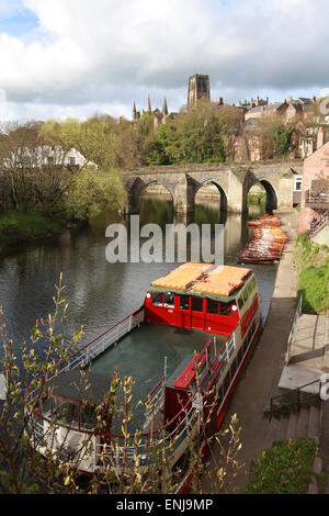 Elvet Bridge Durham City over the River Wear with Durham Cathedral in the background Stock Photo