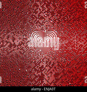 3D render of giant maze with heart in center Stock Photo