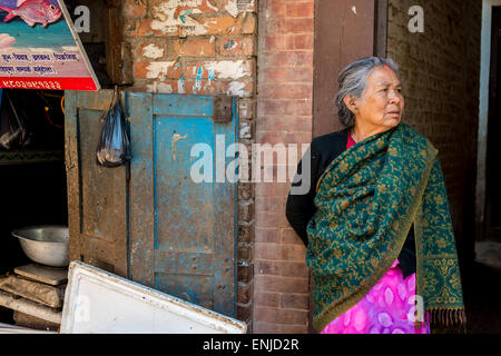old woman in bhaktapur, Nepal Stock Photo