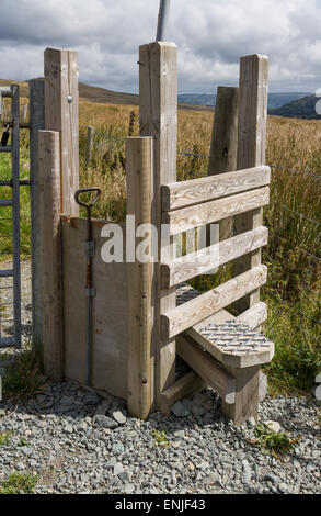 Step Stile style, with gate for dog, by gate, Snowdonia National Park, Gwynedd, Wales, United kingdom. Stock Photo