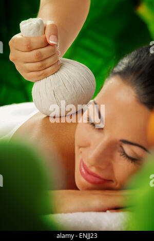 portrait of young beautiful woman in spa environment Stock Photo