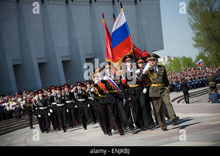 Moscow, Russia. 06th May, 2015. Military cadets of Russia parade at Poklonnaya Hill in Moscow to mark the 70th Victory Day event ahead of the main 9th May Parade in Red Square. © Geovien So/Pacific Press/Alamy Live News Stock Photo