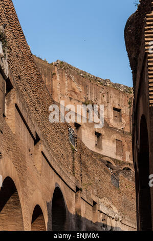 Low angle shot of interior walls of Colosseum in Rome, Italy Stock Photo