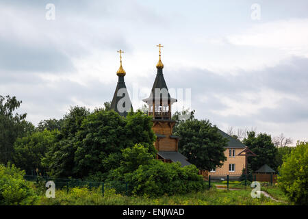 Russia, Moscow, a wooden chapel in the outskirts of the city seen from the Volga river Stock Photo
