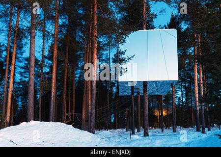 The Mirror Cube room, The Tree Hotel, Lapland, Arctic Circle, Sweden, Scandinavia, Europe Stock Photo