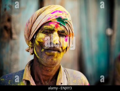 Holi Festival Celebrations in Mathura, Braj, Uttar Pradesh, India, Asia Stock Photo