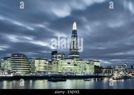 The Thames in Southwark with City Hall, More London Riverside, the Shard, and HMS Belfast, London, England, UK Stock Photo
