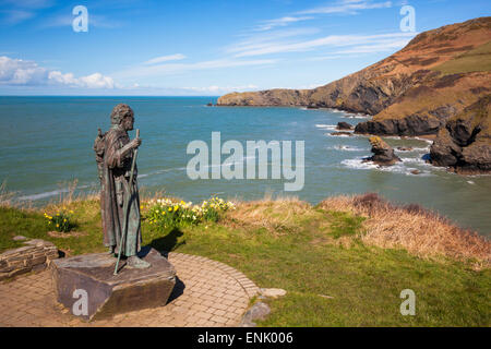 Statue of St. Carannog, Llangrannog Beach, Ceredigion (Cardigan), West Wales, Wales, United Kingdom, Europe Stock Photo