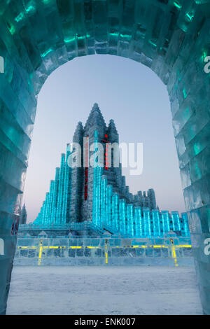 Spectacular illuminated ice sculptures at the Harbin Ice and Snow Festival in Harbin, Heilongjiang Province, China, Asia Stock Photo