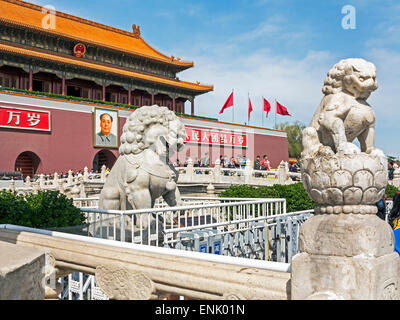 Tiananmen Sqaure in front of portrait of Mao Zedong on Gate of Heavenly Peace (Tiananmen Gate), Beijing, China, Asia Stock Photo