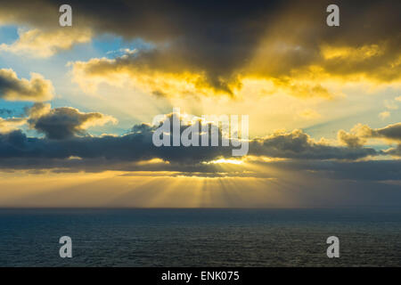 Rays breaking through the clouds at EuropeÂŽs most western point, Cabo da Roca, Portugal, Europe Stock Photo