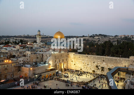 View over the Western Wall (Wailing Wall) and the Dome of the Rock Mosque, UNESCO, Jerusalem, Israel, Middle East Stock Photo