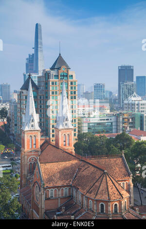 View of Notre Dame Cathedral and city skyline, Ho Chi Minh City, Vietnam, Indochina, Southeast Asia, Asia Stock Photo