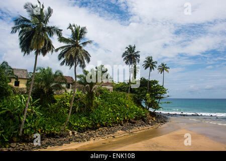 Colonial buildings in Caue, east coast of Sao Tome, Sao Tome and Principe, Atlantic Ocean, Africa Stock Photo