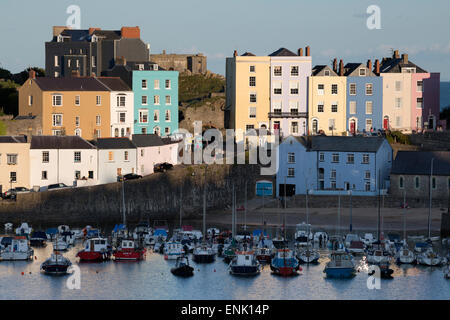 View over harbour, Tenby, Carmarthen Bay, Pembrokeshire, Wales, United Kingdom, Europe Stock Photo