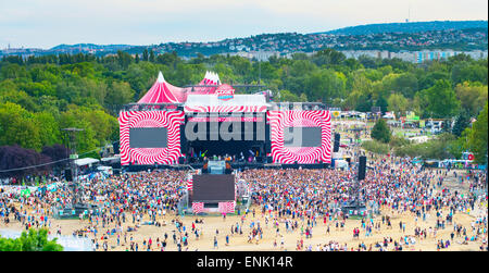 Visitors of Sziget music festival in front of the main stage. Stock Photo