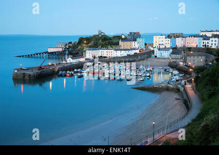 View over harbour and castle, Tenby, Carmarthen Bay, Pembrokeshire, Wales, United Kingdom, Europe Stock Photo