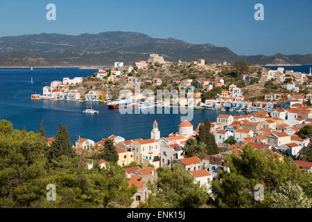 View of harbour, Kastellorizo (Meis), Dodecanese, Greek Islands, Greece, Europe Stock Photo