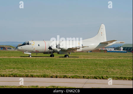 German Navy Maritime P3C Orion ASW Long Range Aircraft Serial Registration 60+08 at RAF Lossiemouth Scotland.  SCO 9728. Stock Photo