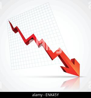 red arrow pointing downwards showing crisis Stock Vector