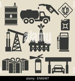 Oil production vector illustration set, flat thin line icons collection ...