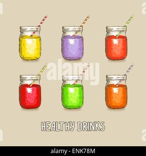 healthy drinks set - vector illustration. eps 10 Stock Vector