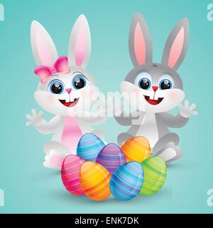 vector cute easter bunny illustration Stock Vector