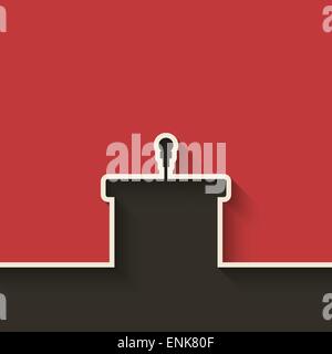 podium with microphone  red background - vector illustration. eps 10 Stock Vector