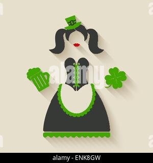 St. Patricks Day girl with beer mug and clover - vector illustration. eps 10 Stock Vector