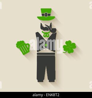 St. Patrick's man with beer and shamrock - vector illustration. eps 10 Stock Vector