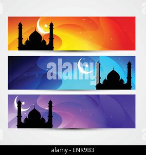 beautiful colorful set of ramadan kareem and eid headers Stock Vector