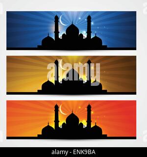 colorful set of ramadan kareem and eid headers Stock Vector