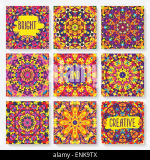 set of cards with kaleidoscope pattern Stock Vector