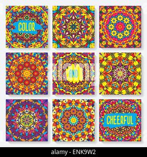 set of cards with kaleidoscope pattern Stock Vector