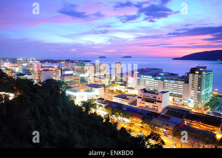 Kota Kinabalu Night scenery during sunset, Kota Kinabalu is the capital city of the state of Sabah, located in East Malaysia. Stock Photo