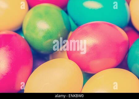 Retro Photo Of Easter Eggs Pile In Basket Stock Photo