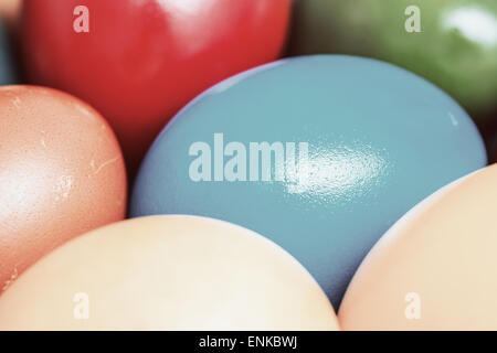 Retro Photo Of Easter Eggs Pile In Basket Stock Photo