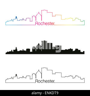 Rochester skyline linear style with rainbow Stock Photo