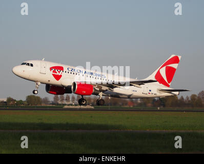 OK-MEL Czech Airlines (CSA) Airbus A319-112 - cn 3094 takeoff from Polderbaan, Schiphol (AMS - EHAM) at sunset, Stock Photo