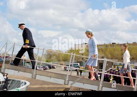 Queen Mathilde of Belgium, Crown Princess Elisabeth and King Philippe - Filip of Belgium  attend the christening of navy ship P902 patrol Pollux at the naval base in Zeebrugge, Belgium, 06 May 2015. Photo: Albert Nieboer/RPE/NETHERLANDS OUT - NO WIRE SERVICE - Stock Photo