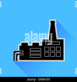 Factory Icon Isolated on Blue Background. Silhouette Building of Factory. Stock Photo