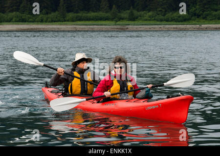 Kayaking in Icy Strait. Glacier Bay National Park adn Preserve. Chichagof Island. Juneau. Southeast Alaska. Today is the ultimat Stock Photo