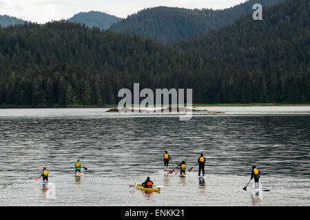 Paddle surf and kayak in Icy Strait. Glacier Bay National Park adn Preserve. Chichagof Island. Juneau. Southeast Alaska. Today i Stock Photo