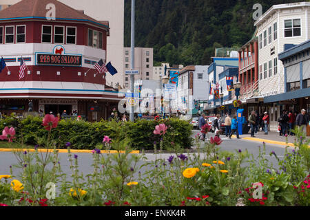 Downtown. Streets of Juneau. S Franklin street. Red Dog Saloon. Alaska, USA.  The City and Borough of Juneau is the capital city Stock Photo