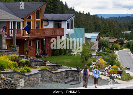 Modern wooden houses in a residential suburb of Douglas area,  Juneau. ALASKA, USA.  The Douglas area of Juneau is located on Do Stock Photo