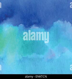 Marine blue and green waves watercolor background design. Illustration made in vector. Stock Vector