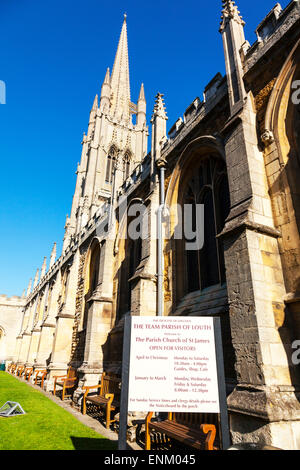 The parish church of St James Louth lincolnshire exterior sign facade outside spire Stock Photo